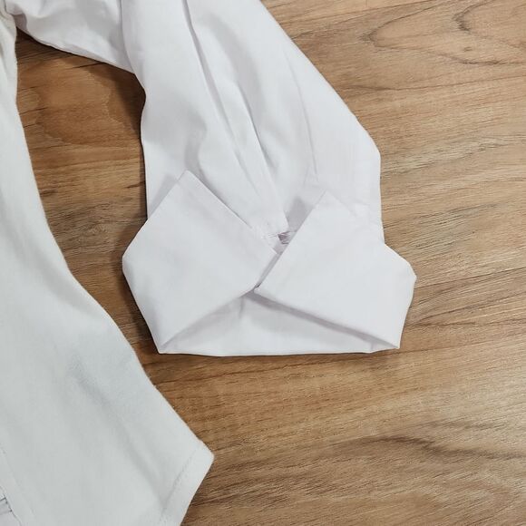 🩵Zac & Rachel White Pleated Button Front Adjustable Long Sleeve Top Large - Picture 10 of 16